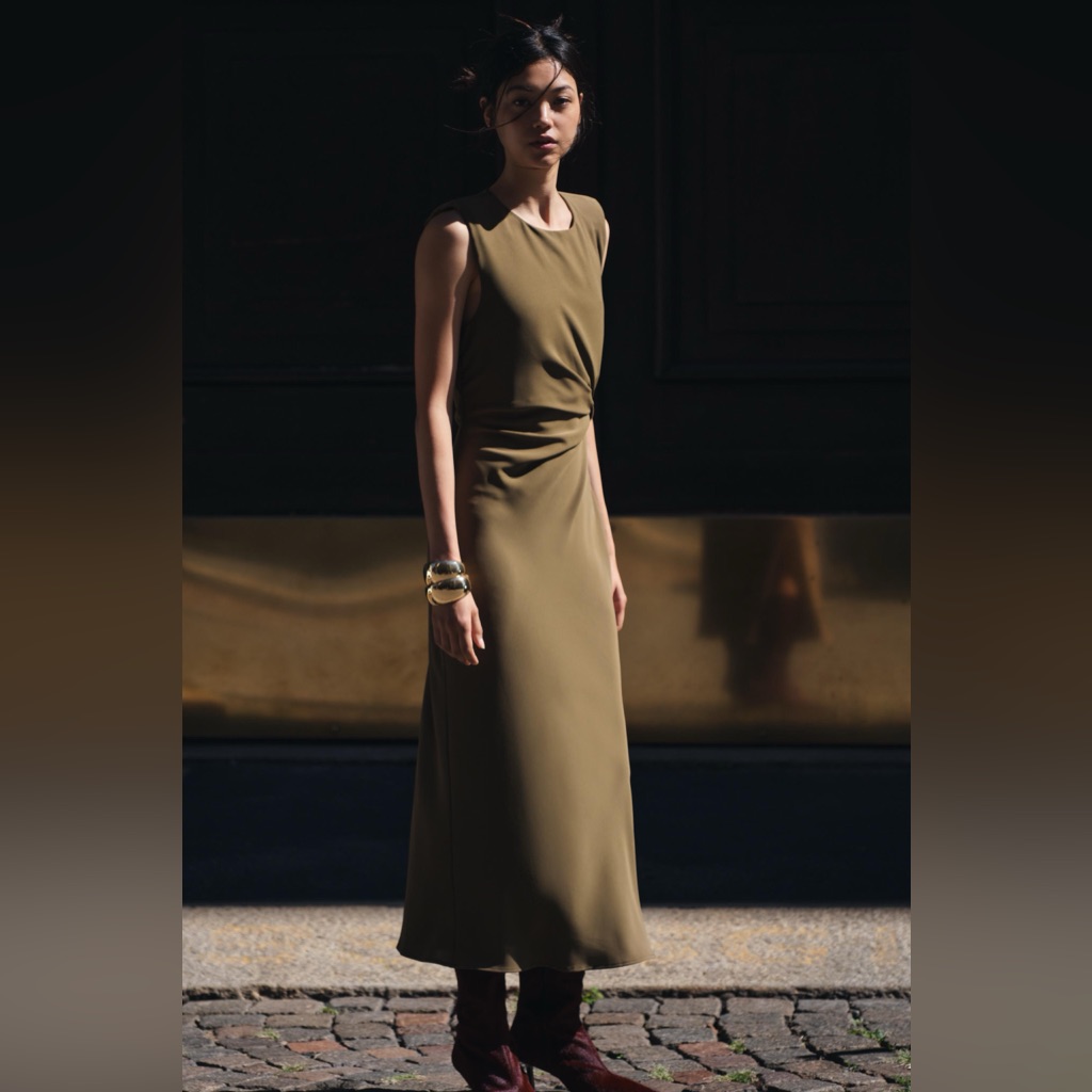 Zara Nwt Ruched Satin Effect Midi Dress 3897/162